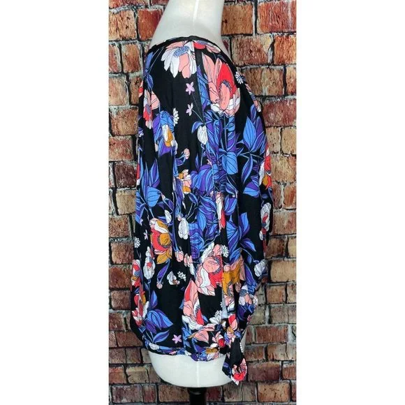 Free People Top Keepin' On Tie Sleeve Tee Floral Open Button Front Medium - Picture 3 of 8